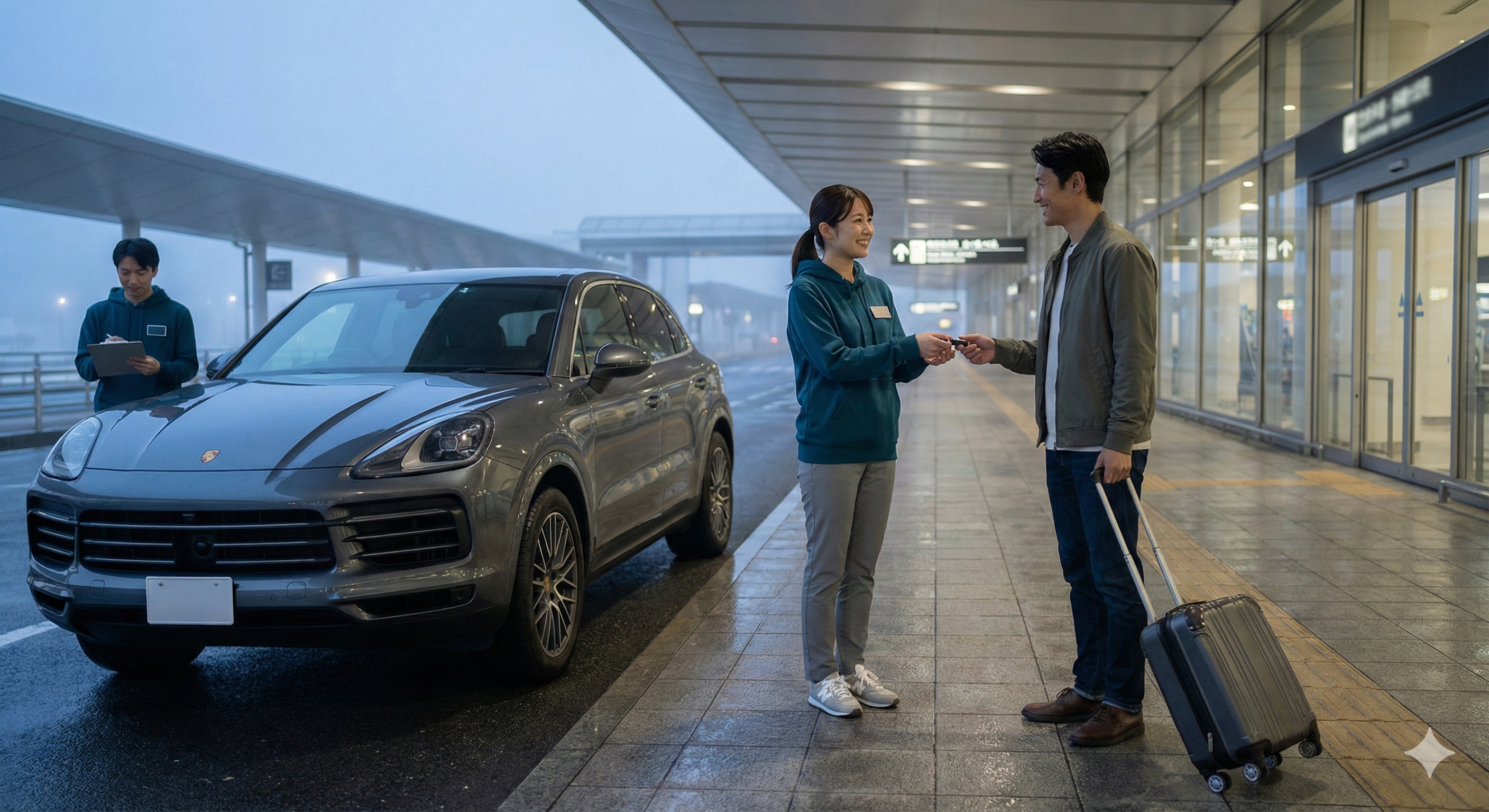 早朝の空港での対応風景